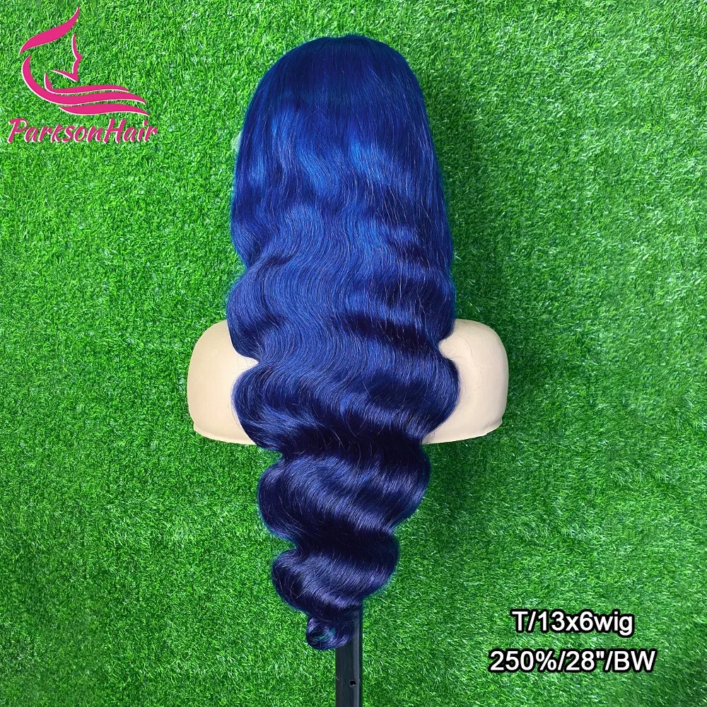 200% Density Dark Blue 13x4 Transparent Lace Front Human Hair Wigs Pre-Plucking Raw Body Wave Midnight Blue Lace Frontal Wig