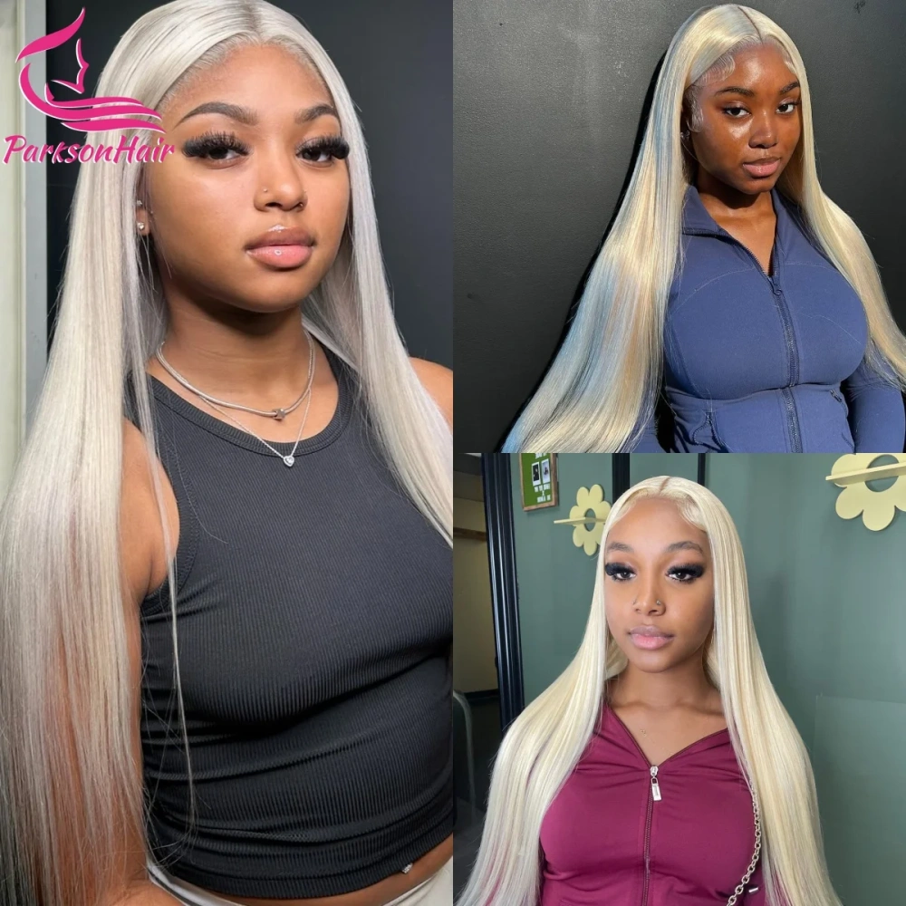 40 Inch Platinum Straight HD 13x6 13x4 Lace Frontal Wig Human Hair Wigs Pre-Plucking #60 White Swiss Lace Front Wig For Women
