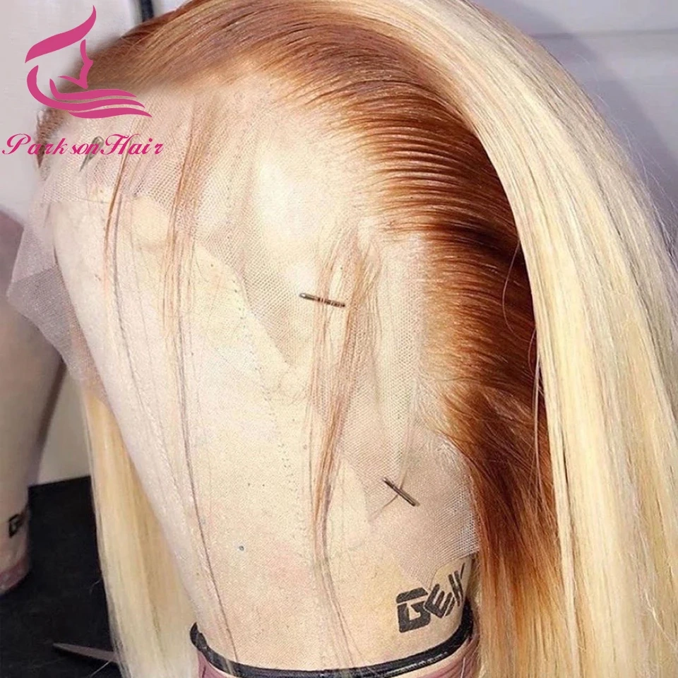 13x6 Blonde Colored Lace Front Human Hair Wigs Platinum With Brown Roots Pre-Plucking Transparent Lace Frontal Wig For Women