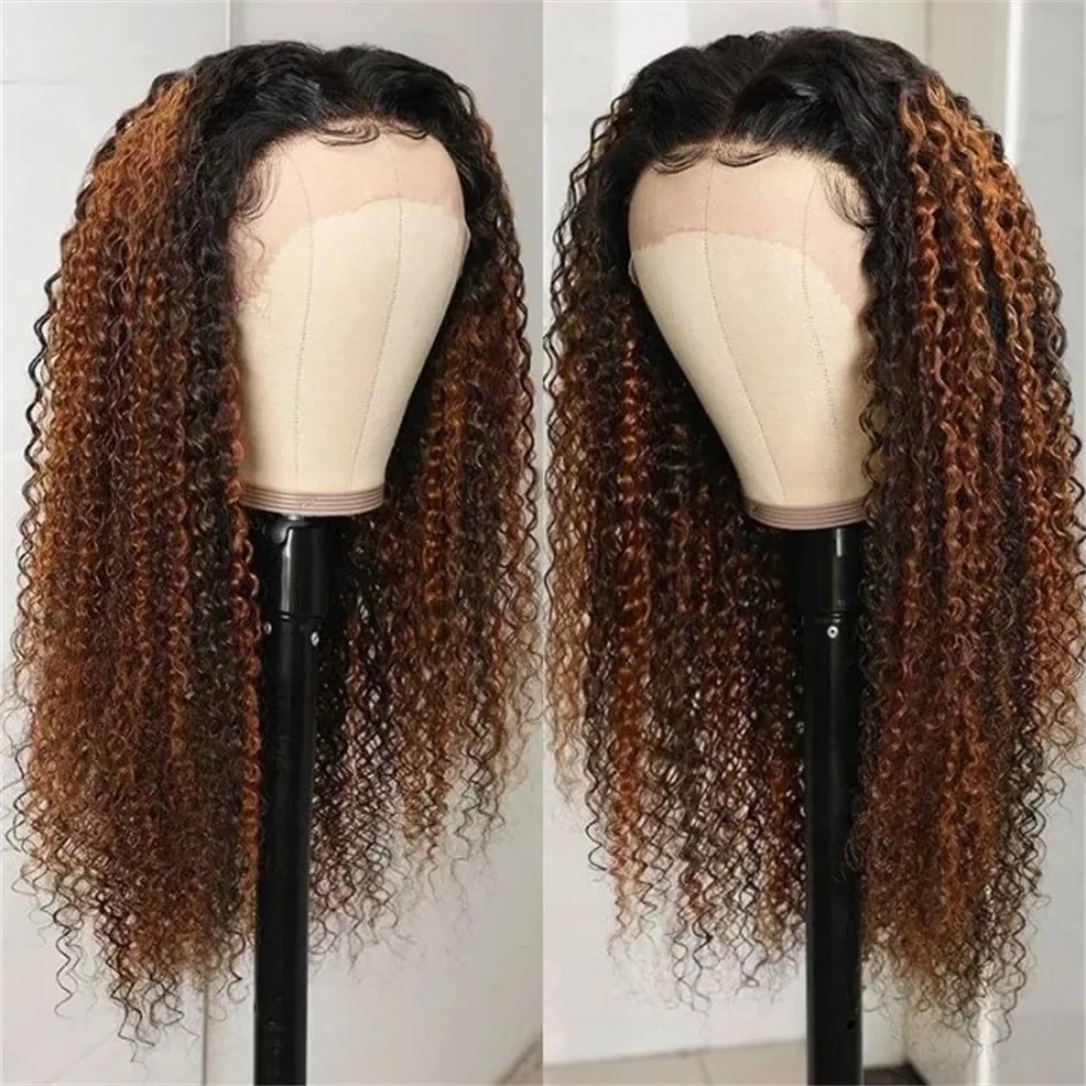 Wear & Go Glueless Human Hair Wig Deep Curly 1b/27 Highlight Lace Front Wig 100% Human Hair 5x5 Lace Closure Wig With Dark Roots