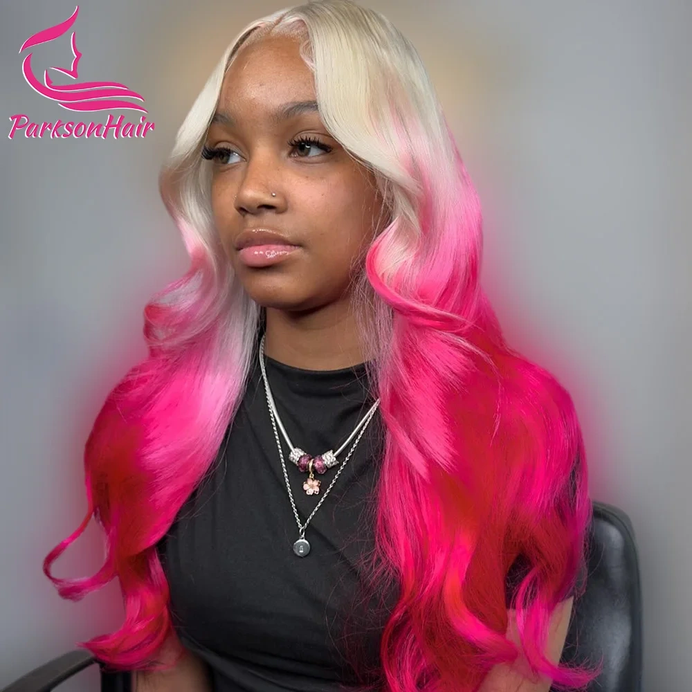 Platnium Ombre Pink 13x6 13x4 HD Lace Front Human Hair Wigs Body Wave  Human Hair Wig Colored 613 Wigs For Women Highlight  Wig