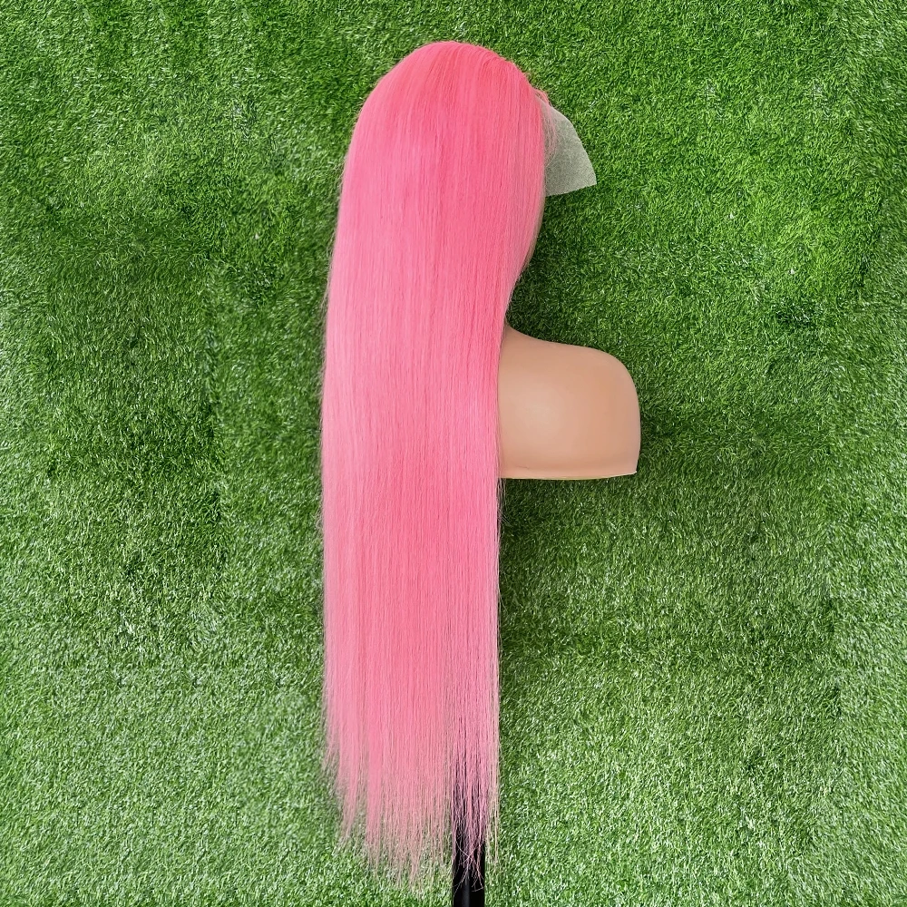 13x4 Pink Colored Human Hair Lace Frontal Wigs Pre Plucked Bone Straight Brazilian 13x6 Lace Front Human Hair Wigs For Women