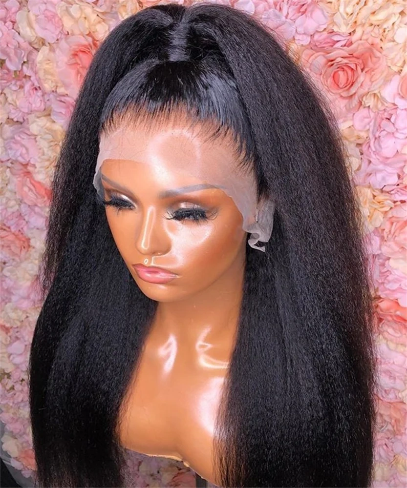 34 36 Inch Kinky Straight HD 13x4 Lace Frontal Wig 100% Raw Human Hair Wig Pre Plucked 200% Density Yaki Curly Wig For Women