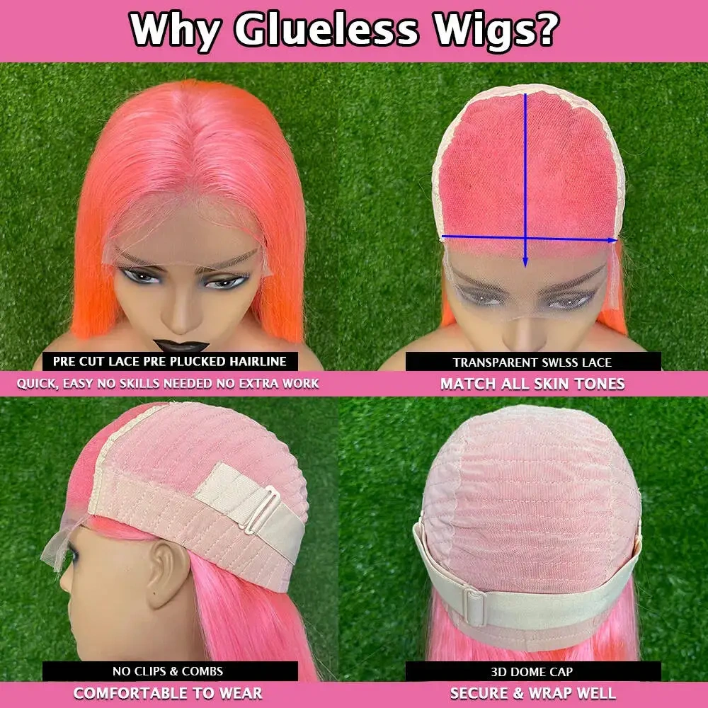 Wear To Go Glueless Human Hair Wig Dark Pink 13x6 Transparent Lace Front Wig For Women Pre Plucked 5x5 Glueless Human Hair Wig