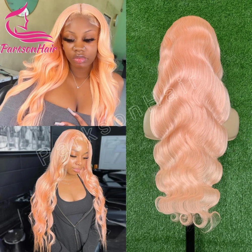 Human Hair Wig Salmon Pink 13x6 13x4 Hd Lace Frontal Wigs Body Wave Pre Plucked Brazilian 180% Light Pink Lace Front Wig 30 Inch