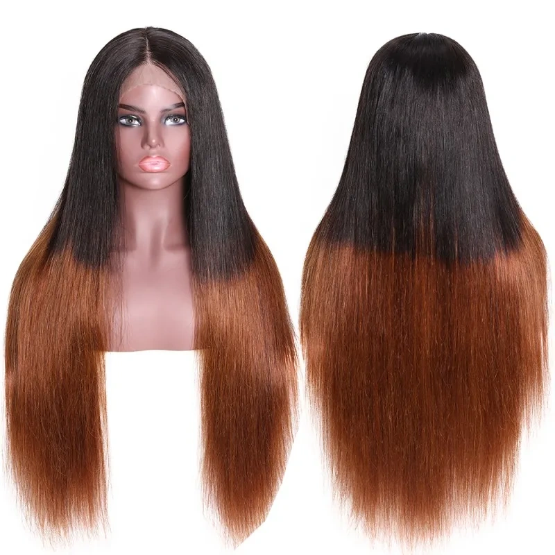 Omber Black Brown 13x4 13x6 Transparent Lace Front Human Hair Wigs Pre-Plucking Straight Chocolate Lace Frontal Wigs For Women