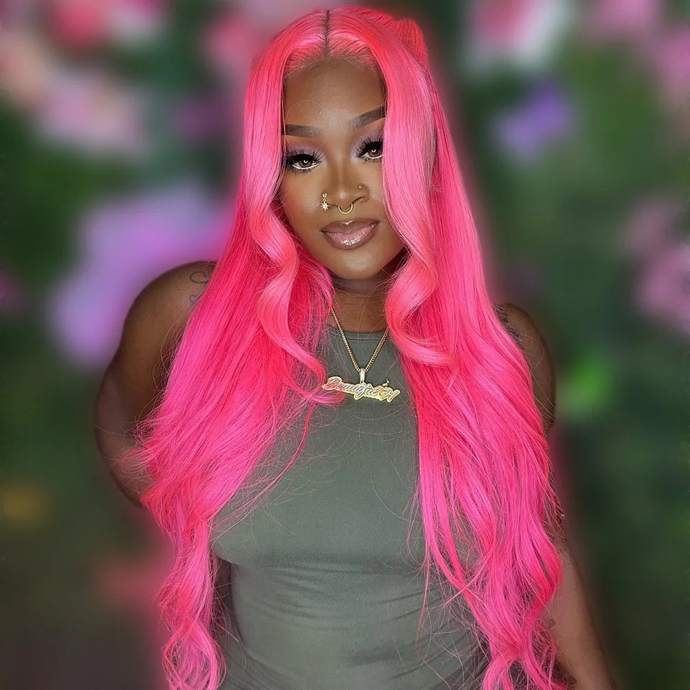 Dark Pink Glueless Human Hair Wigs 13x4 Lace Front Wigs Body Wave Pre-Plucking Brazilian Color 5x5 Lace Closure  Wigs For Women