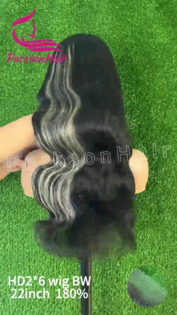 ParksonHair Ombre Blonde/Black Body Wave Human Hair Wigs HD 2x6 Lace Closure Wig Pre Plucked 100% Human Hair