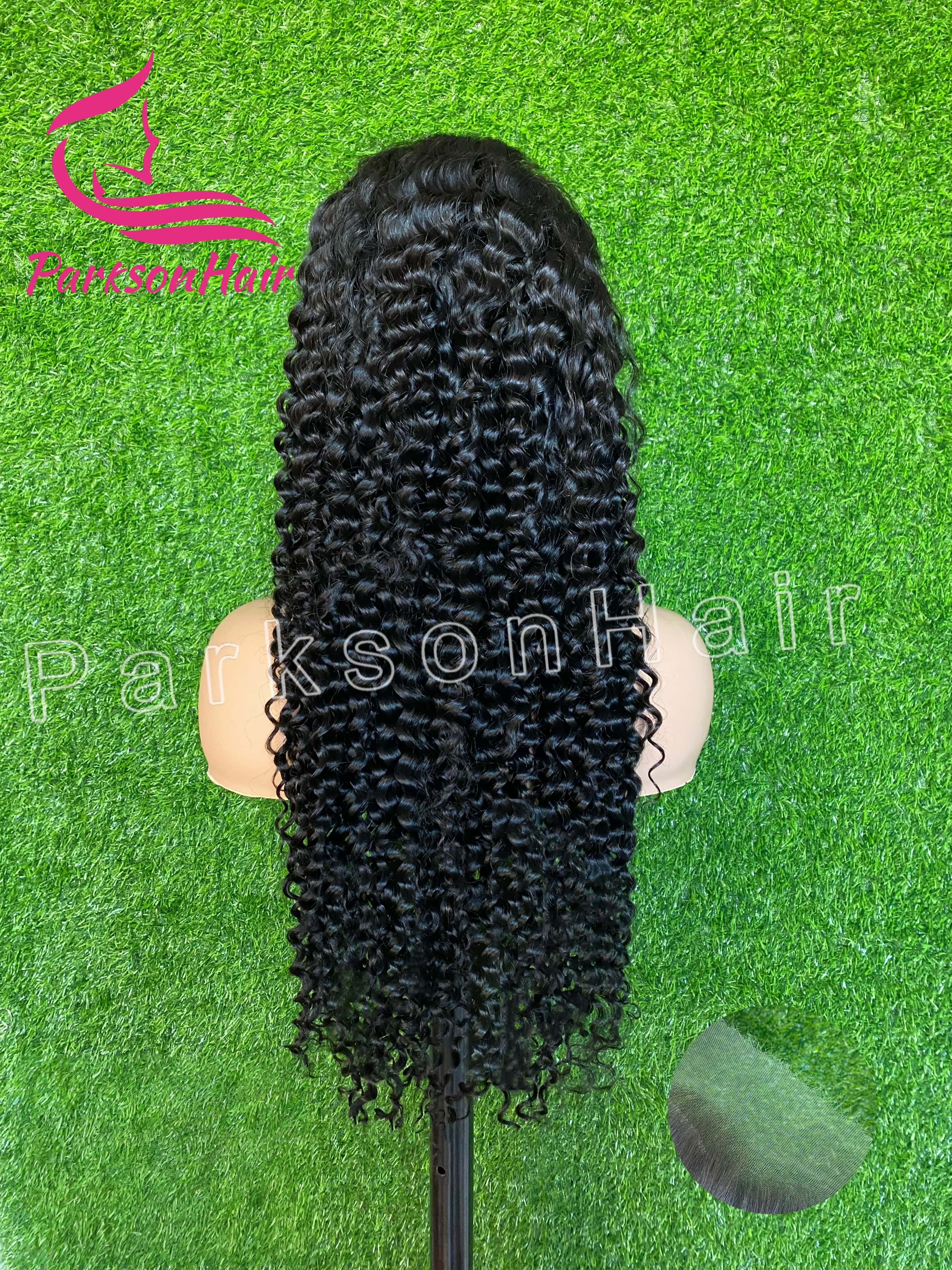 ParksonHair HD Lace Human Hair Wigs 200% Density Exotic Curly 13x4 HD Lace Frontal Wigs Pre Plucked Natutal Black