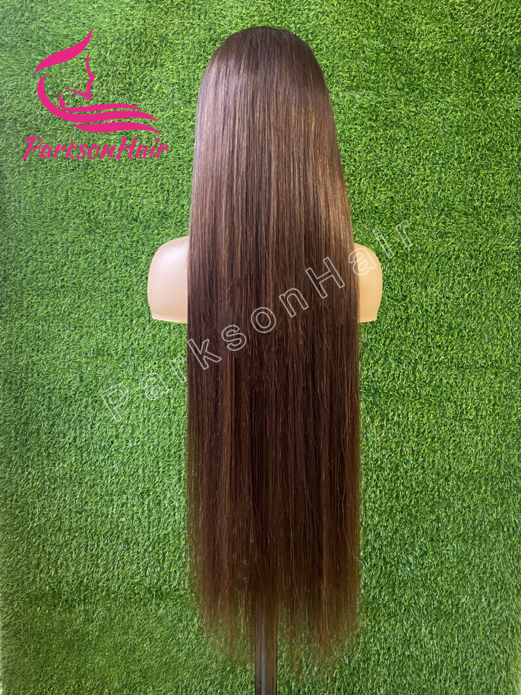 ParksonHair Chocolate Brown Human Hair Wigs 13x4 Transparent Full Lace Frontal Wig Straight Dark Brown Lace Wig Pre-Plucking