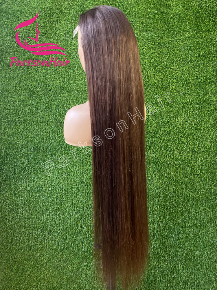 ParksonHair Chocolate Brown Human Hair Wigs 13x4 Transparent Full Lace Frontal Wig Straight Dark Brown Lace Wig Pre-Plucking