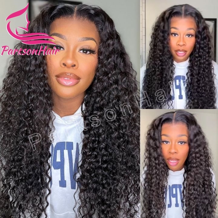 ParksonHair HD Lace Human Hair Wigs 200% Density Exotic Curly 13x4 HD Lace Frontal Wigs Pre Plucked Natutal Black