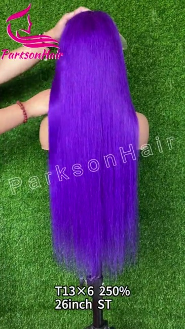 ParksonHair Violet Purple Color 13x4 Transparent Lace Front Human Hair Wigs Body Wave Wigs 150% Density