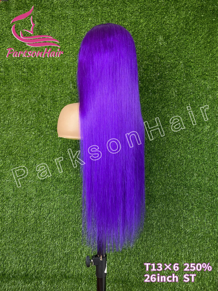 ParksonHair Violet Purple Color 13x4 Transparent Lace Front Human Hair Wigs Body Wave Wigs 150% Density