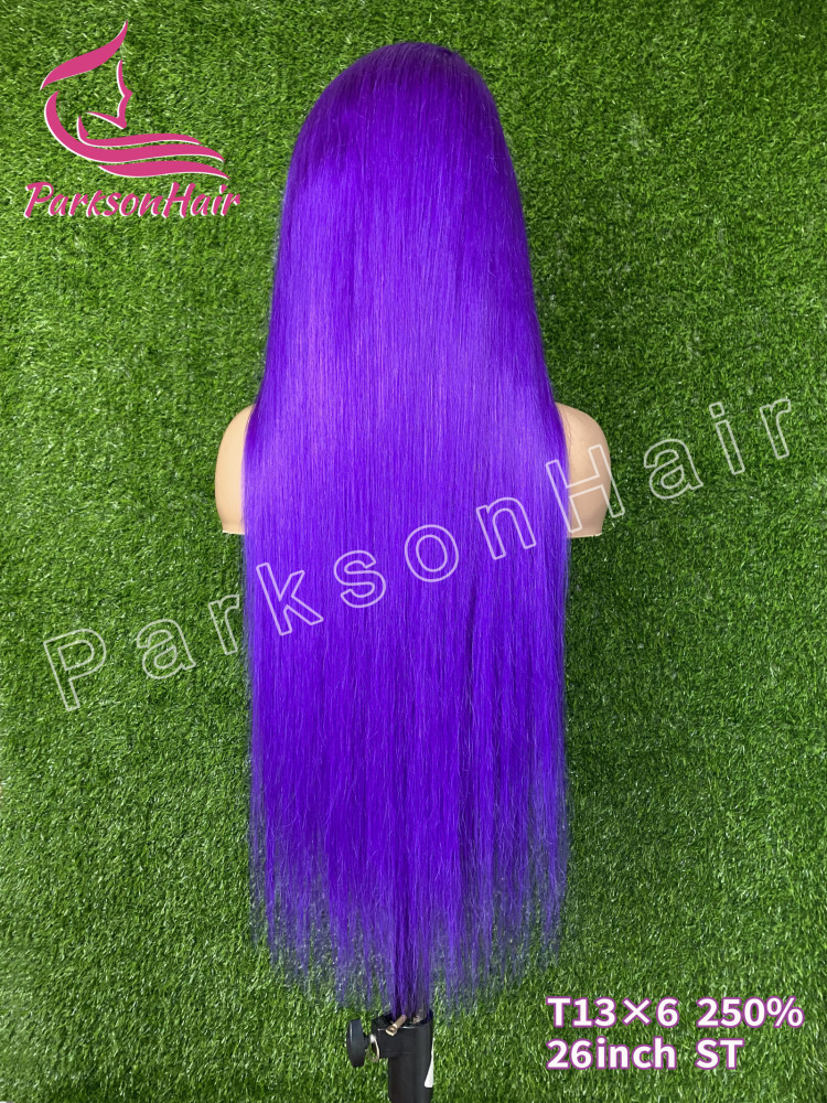 ParksonHair Violet Purple Color 13x4 Transparent Lace Front Human Hair Wigs Body Wave Wigs 150% Density