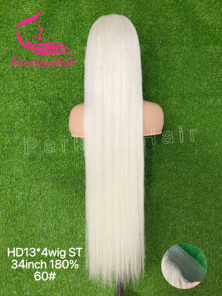 ParksonHair Platinum Blonde Human Hair Wig #60 13x4 HD Full  Lace Frontal Wig Pre-Plucking Transparent Lace Straight Hair Wig