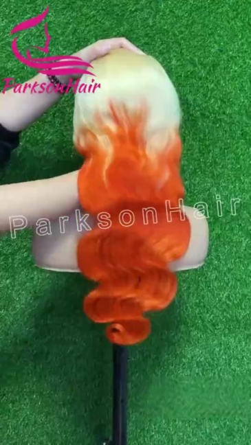 ParksonHair Ombre Blonde Orange Human Hair Wig 13x4 Regular Lace Front Wig Body Wave Colored Blonde Lace Wig
