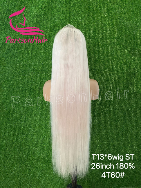 ParksonHair 613 Blonde Colored Human Hair Wig With Dark Roots 180% Density 13x6 13x4 Transparent Regular Lace Front Wig For Women Pre Plucked
