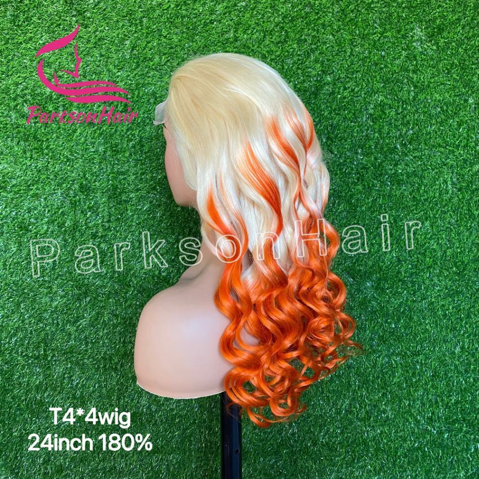 ParksonHair Ombre Blonde Orange Loose Wave Human Hair Wig 4x4 Lace Wear Go Glueless Wig 13x4 Regular Lace Front Wig  For Women 180% Density
