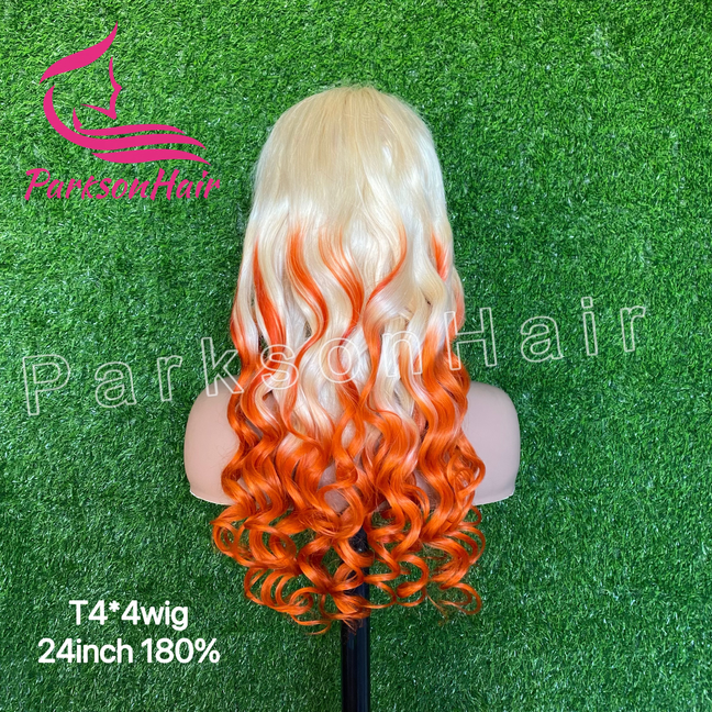 ParksonHair Ombre Blonde Orange Loose Wave Human Hair Wig 4x4 Lace Wear Go Glueless Wig 13x4 Regular Lace Front Wig  For Women 180% Density
