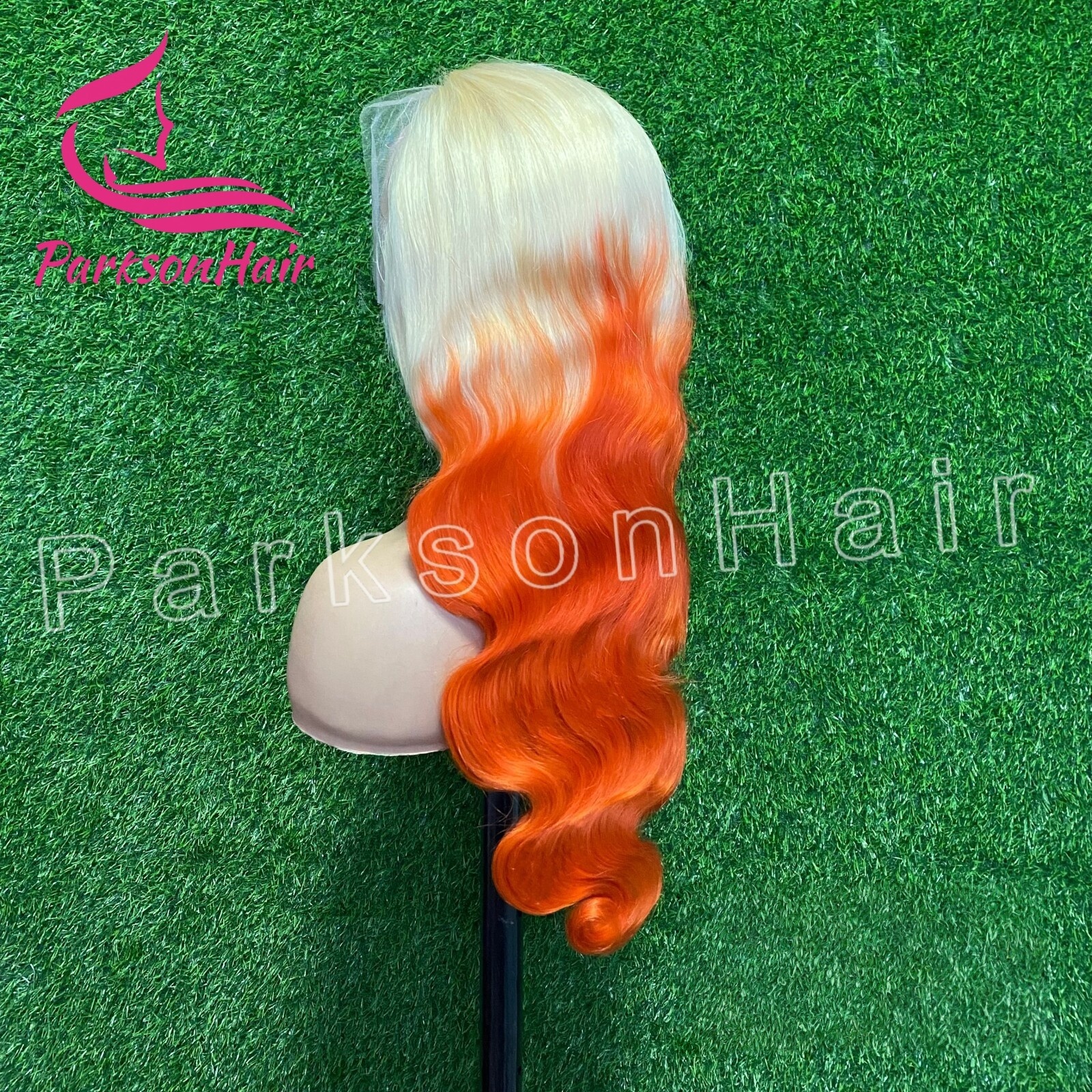 ParksonHair Ombre Blonde Orange Human Hair Wig 13x4 Regular Lace Front Wig Body Wave Colored Blonde Lace Wig