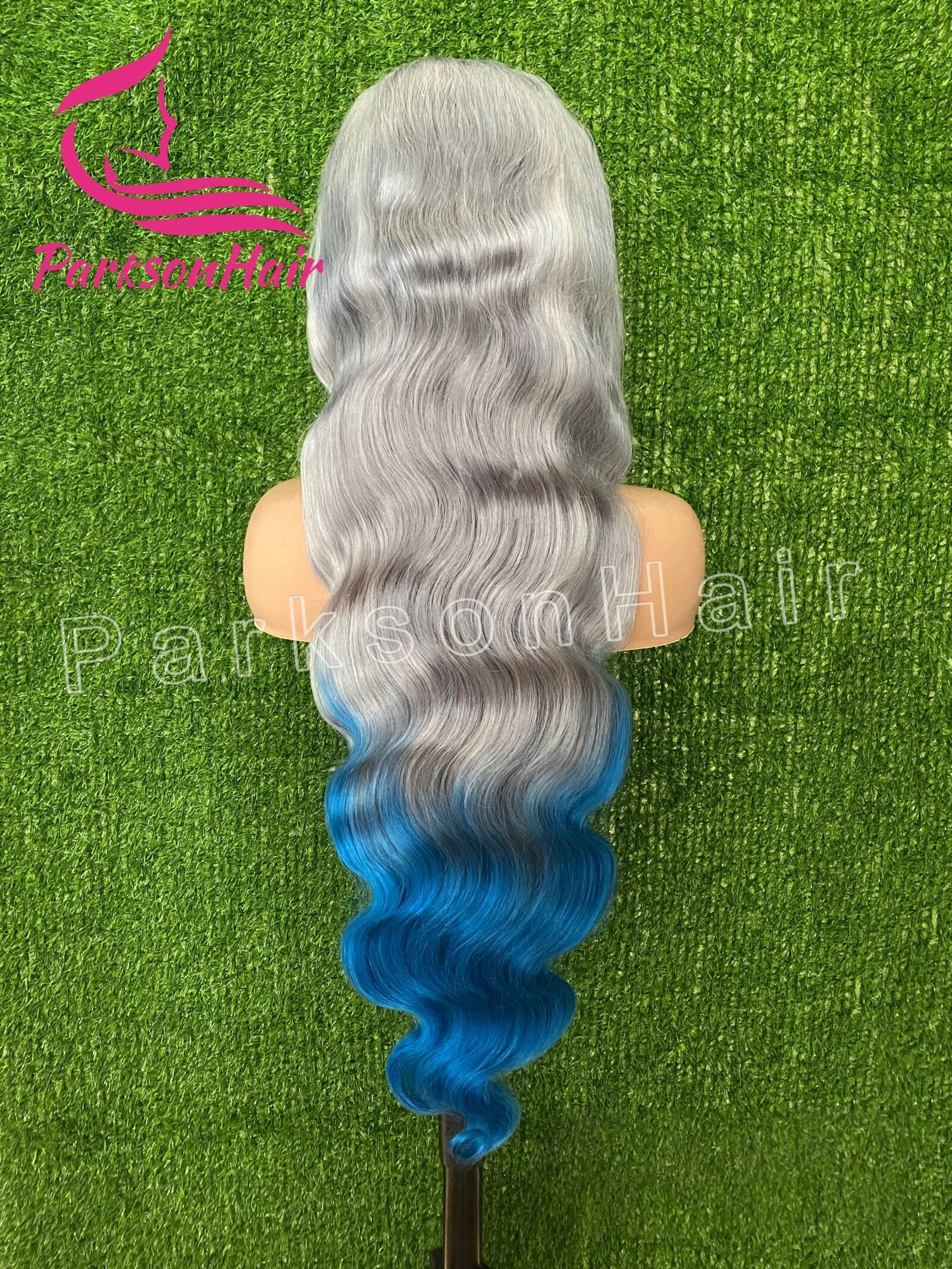ParksonHair Gradient Gray Blue 13X6 Regular Lace Front Wig Body Wave Virgin Hair Ombre Color 13X4 Transparent Lace Front Human Hair Wig For Women