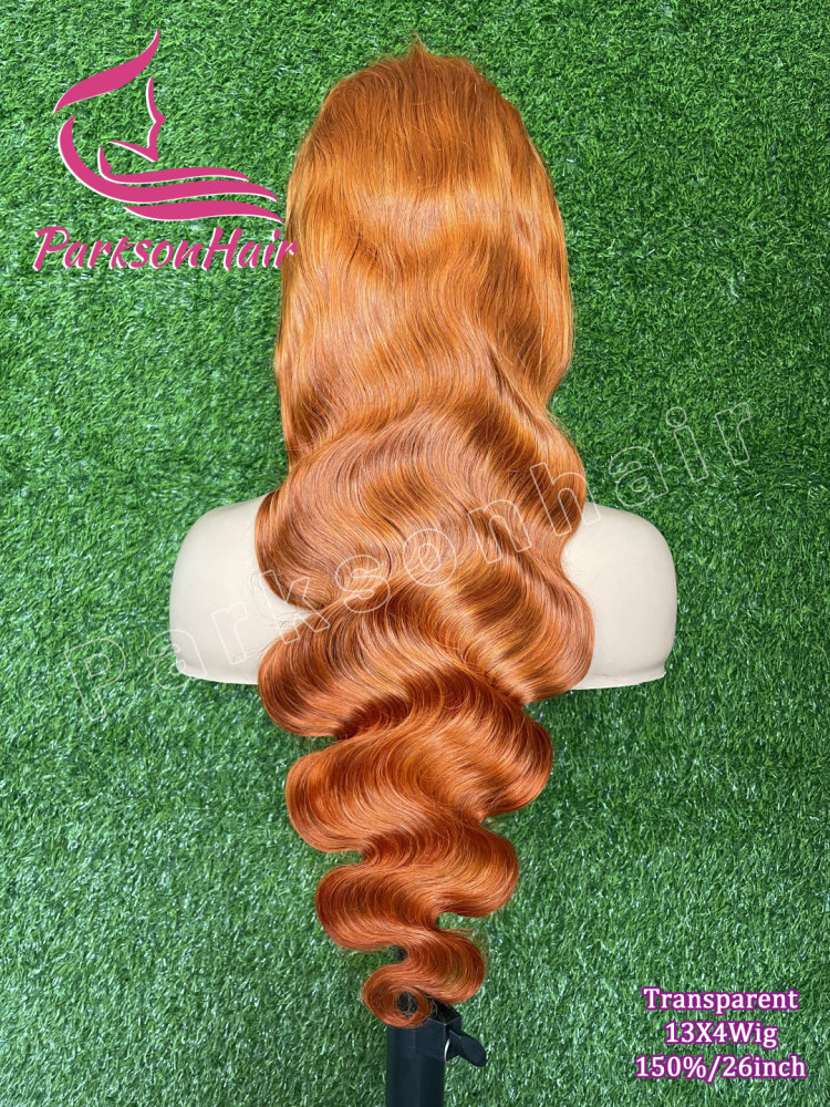 ParksonHair Ginger Color 13x4 Transparent Full Lace Frontal Human Hair Wigs Pre Plucked #350 Body Wave Lace Wig For Women
