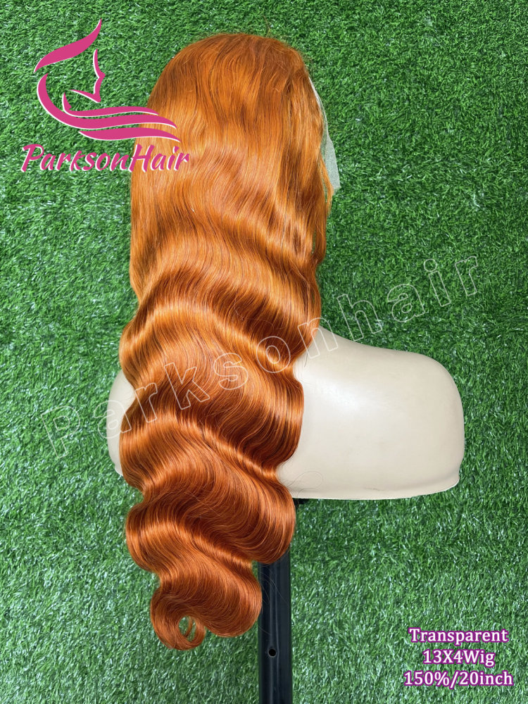 ParksonHair Ginger Color 13x4 Transparent Full Lace Frontal Human Hair Wigs Pre Plucked #350 Body Wave Lace Wig For Women