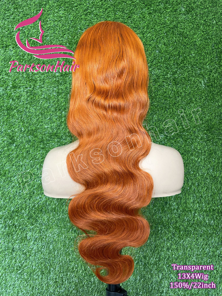 ParksonHair Ginger Color 13x4 Transparent Full Lace Frontal Human Hair Wigs Pre Plucked #350 Body Wave Lace Wig For Women