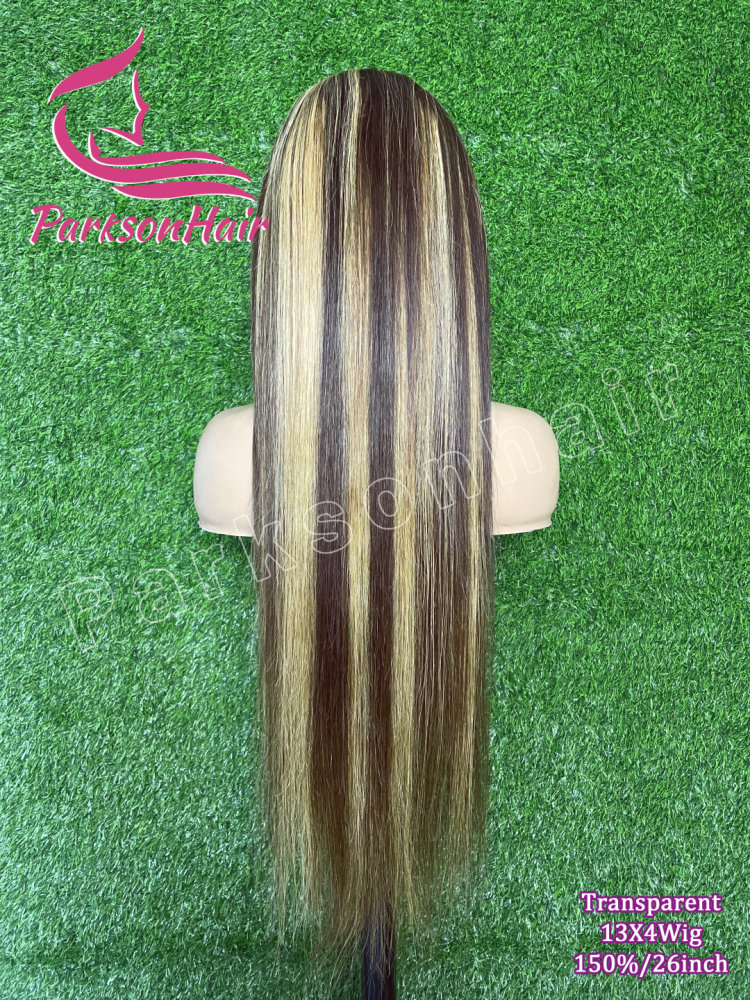 ParksonHair Highlight 4/27 13x4 Transparent Full Lace Frontal  Wigs For Women Pre-Plucking Straight Human Hair Wig 150%
