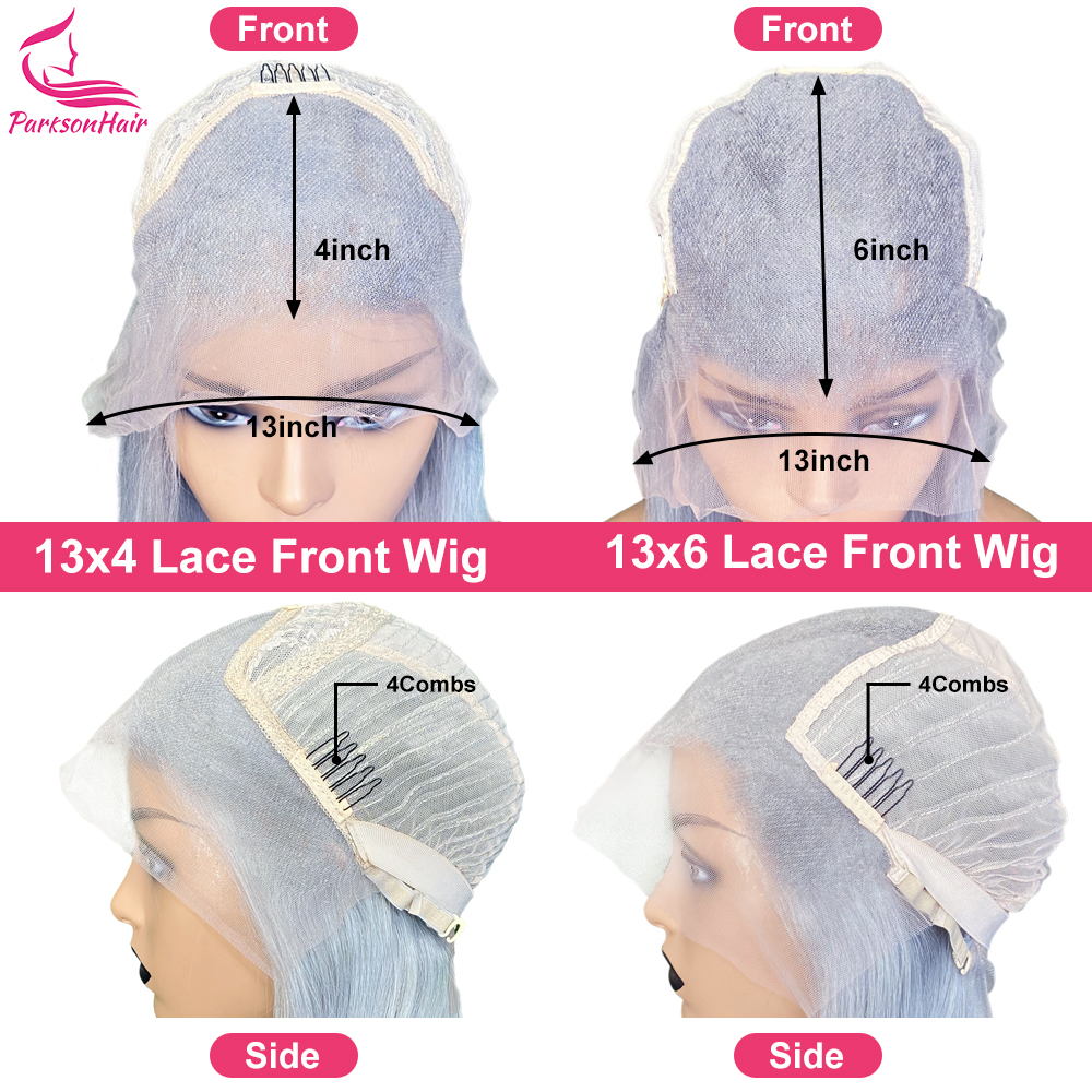 ParksonHair Ombre Grey 13x4 Regular Lace Front Wig Body Wave Pre Plucked  Transparent Lace Front Human Hair Wig For Women 180%