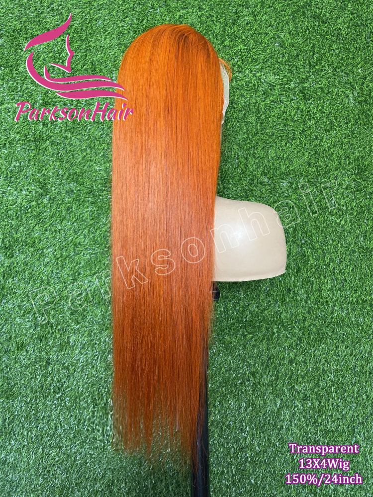ParksonHair Ginger Color 13x4 Transparent Full Lace Frontal Human Hair Wigs Pre Plucked #350 Body Wave Lace Wig For Women