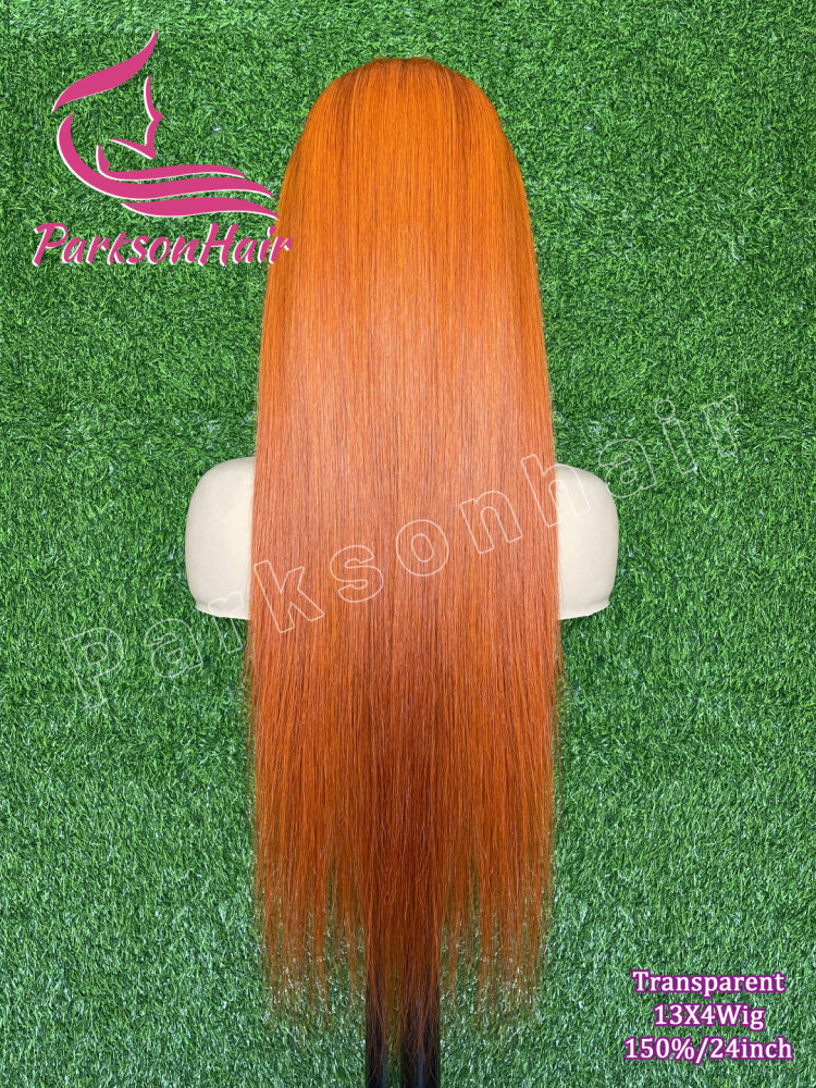ParksonHair Ginger Color 13x4 Transparent Full Lace Frontal Human Hair Wigs Pre Plucked #350 Body Wave Lace Wig For Women
