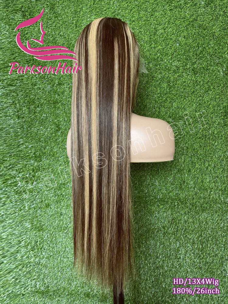 ParksonHair HD 13x4 Highlight Transparent Lace Frontal Wigs For Women 180% Pre Plucked 4/27 Straight Human Hair Wig