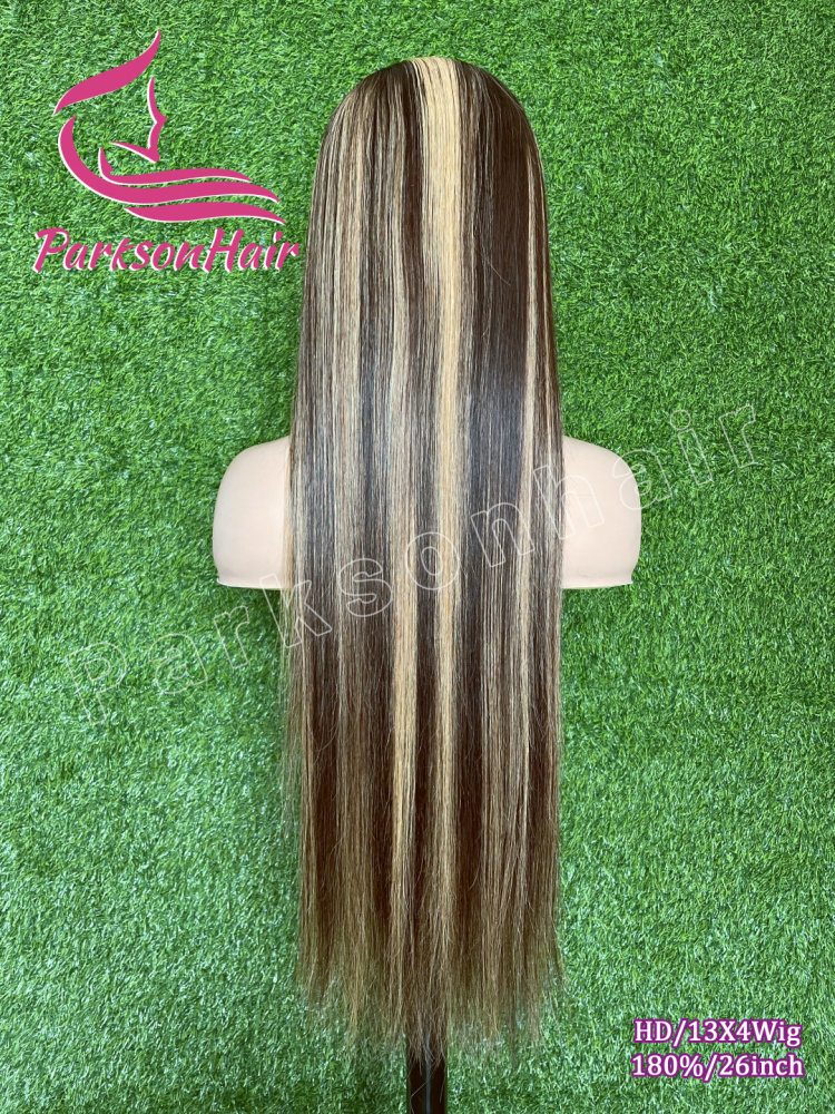 ParksonHair HD 13x4 Highlight Transparent Lace Frontal Wigs For Women 180% Pre Plucked 4/27 Straight Human Hair Wig