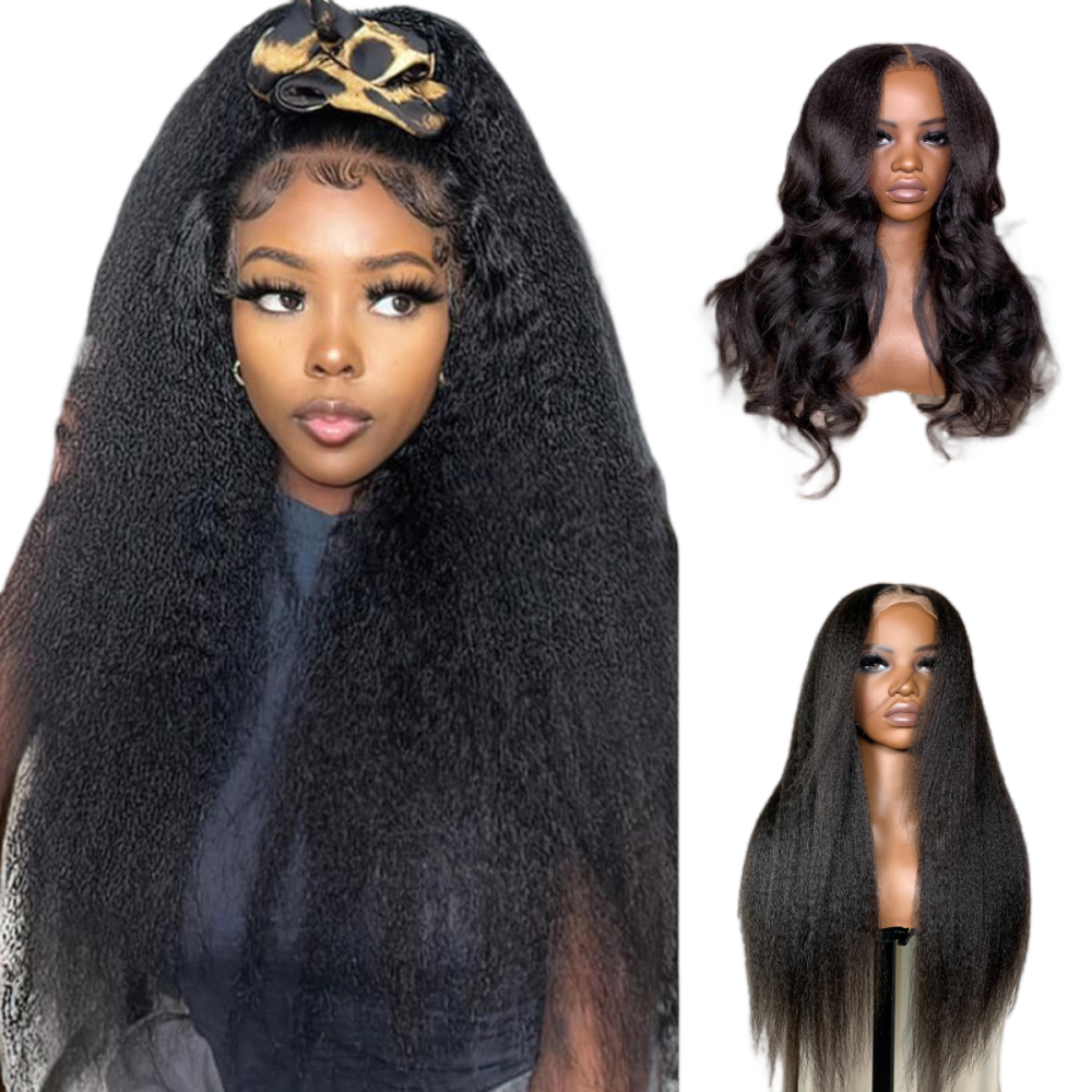 ParksonHair 34 36 Inch Kinky Straight HD 13x4 Lace Frontal Human Hair Wig Pre Plucked 200% Density Yaki Curly Wig For Women