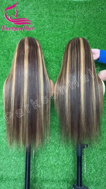 ParksonHair Body Wave 13x4 Highlight Transparent Lace Frontal Human Hair Wigs For Women Pre-Plucking Straight 4/27 Human Hair Wig