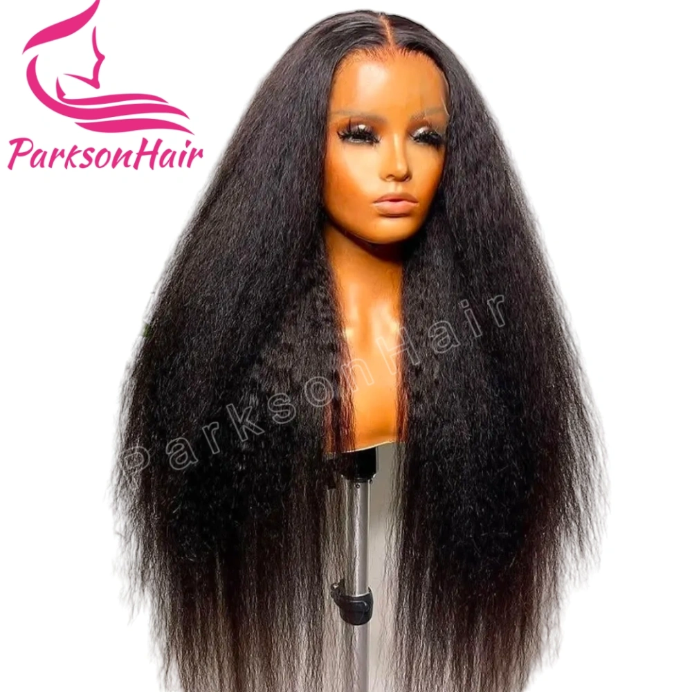 ParksonHair 100% HD Lace 13x4 Full Frontal Human Hair Wig 180% Density Kinky Straight 12A Virgin Hair Wig For Women Pre-Plucking