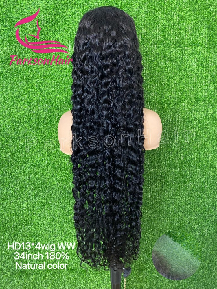 ParksonHair HD Lace Water Wave Human Hair Wig 13x4 Full Lace Frontal Wigs Pre-Plucking 180% Density 12A Virgin Hair Wig