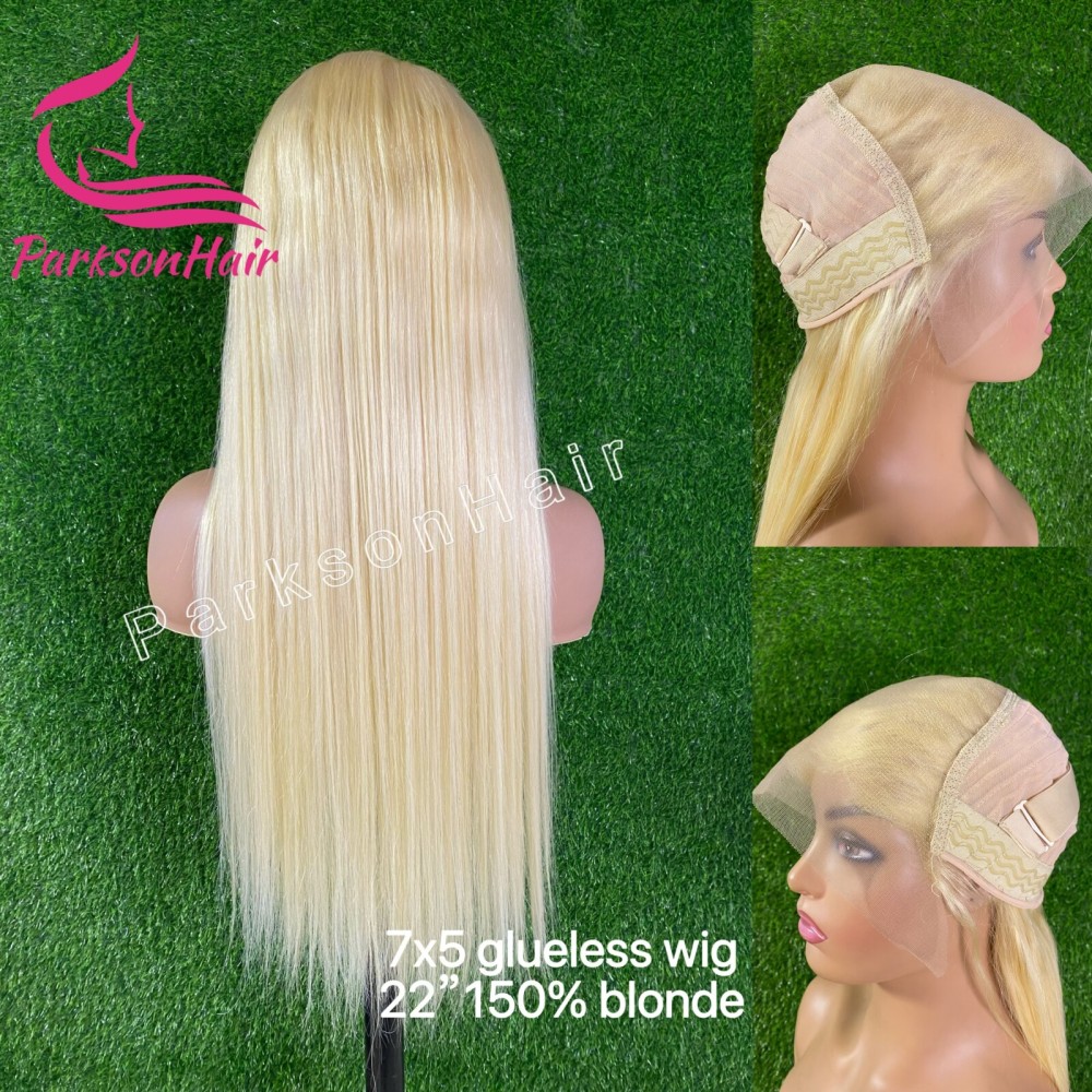 ParksonHair HD 7x5 Glueless Blonde Human Hair Wig Pre-Plucking Straight 613# Swiss Lace Closure Wigs