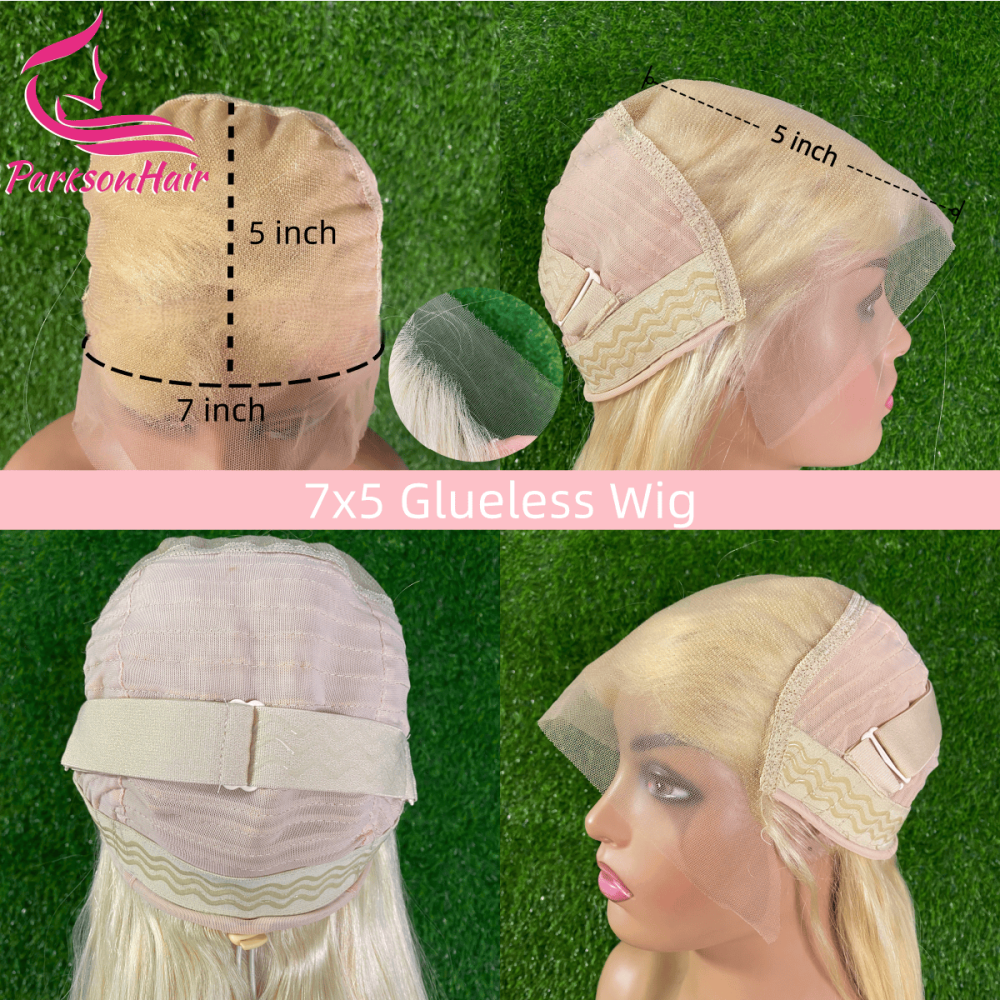 ParksonHair HD 7x5 Glueless Blonde Human Hair Wig Pre-Plucking Straight 613# Swiss Lace Closure Wigs