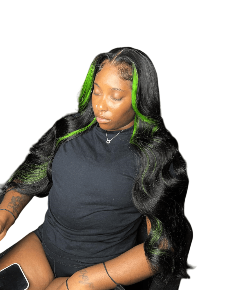ParksonHair Black to Green Ombre Body Wave 13x6 Lace Front Wig 100% Virgin Human Hair 180% Density 13x4 Highlight Transparent Lace Wig