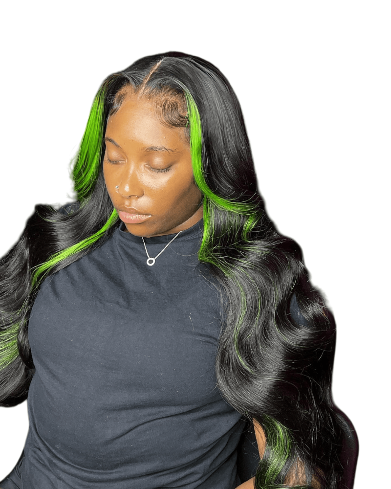 ParksonHair Black to Green Ombre Body Wave 13x6 Lace Front Wig 100% Virgin Human Hair 180% Density 13x4 Highlight Transparent Lace Wig