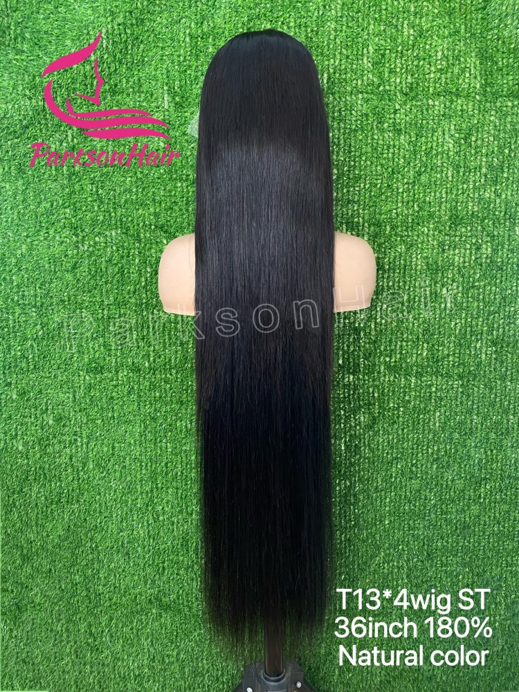 ParksonHair Swiss HD Lace 13x4 Full Lace Frontal Human Hair Wig Pre-Plucking Straight 180% Density Natural Black