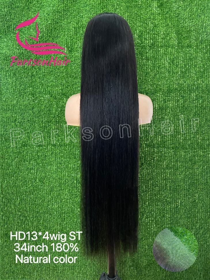 ParksonHair Swiss HD Lace 13x4 Full Lace Frontal Human Hair Wig Pre-Plucking Straight 180% Density Natural Black