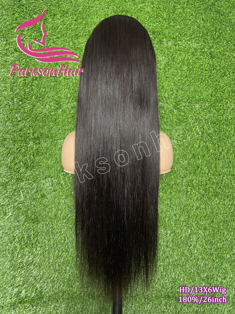 ParksonHair Swiss HD Lace 13x6 Full Lace Frontal Human Hair Wig Pre-Plucking 180% Density Natural Black Straight 12A Virgin Hair Wigs