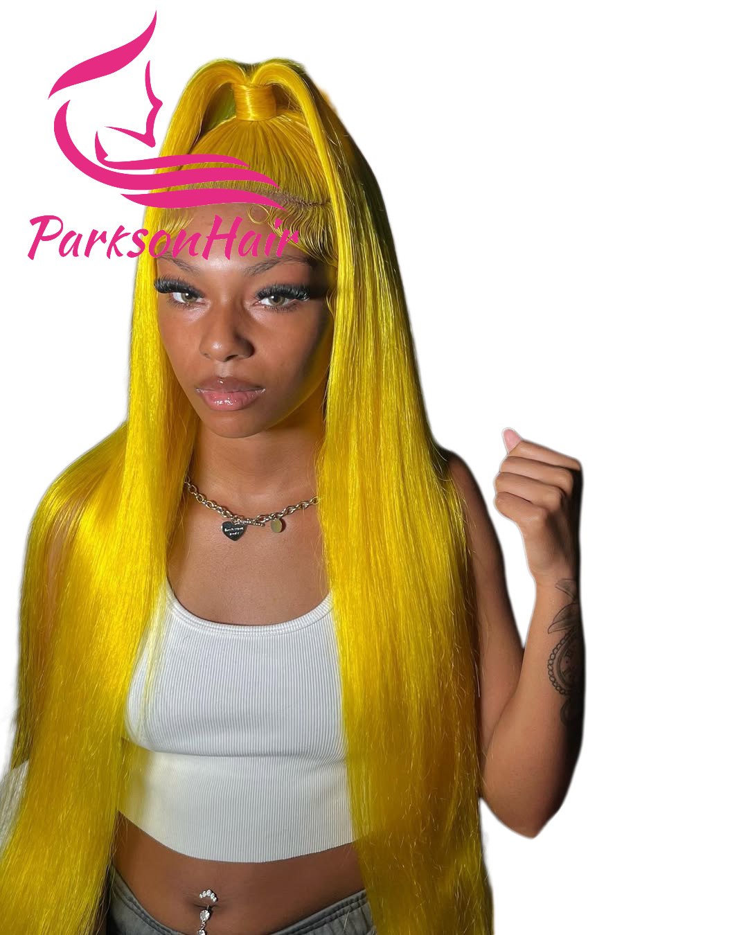 ParksonHair Yellow Colored 13x4 Transparent Lace Front Human Hair Wigs Body Wave Straight Wigs 150% Density