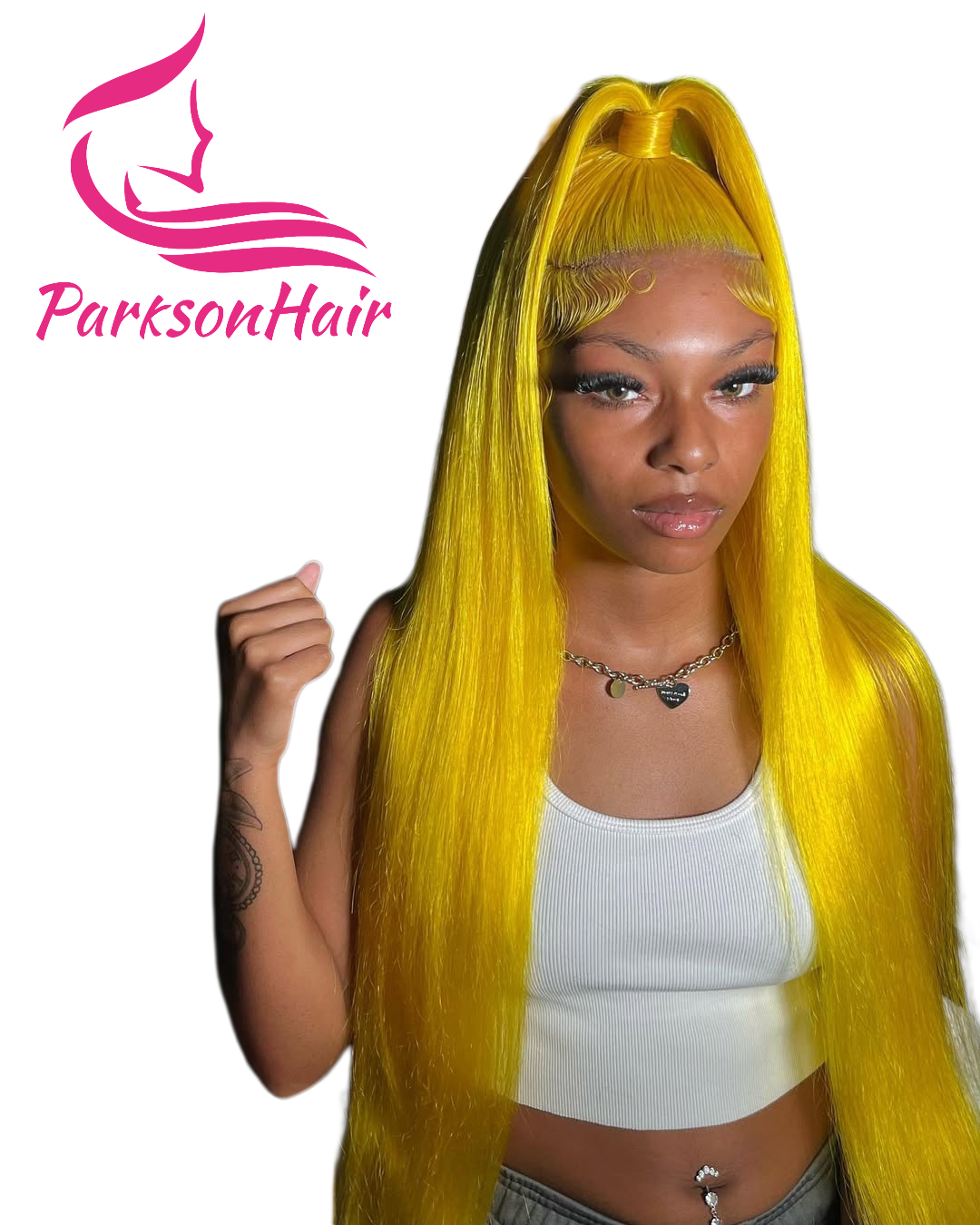 ParksonHair Yellow Colored 13x4 Transparent Lace Front Human Hair Wigs Body Wave Straight Wigs 150% Density