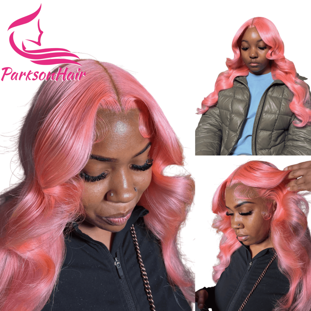 ParksoHair Light Pink Straight Human Hair Wigs Transparent 13x4 Lace Front Wigs 150% Density Pre-Plucking For Women