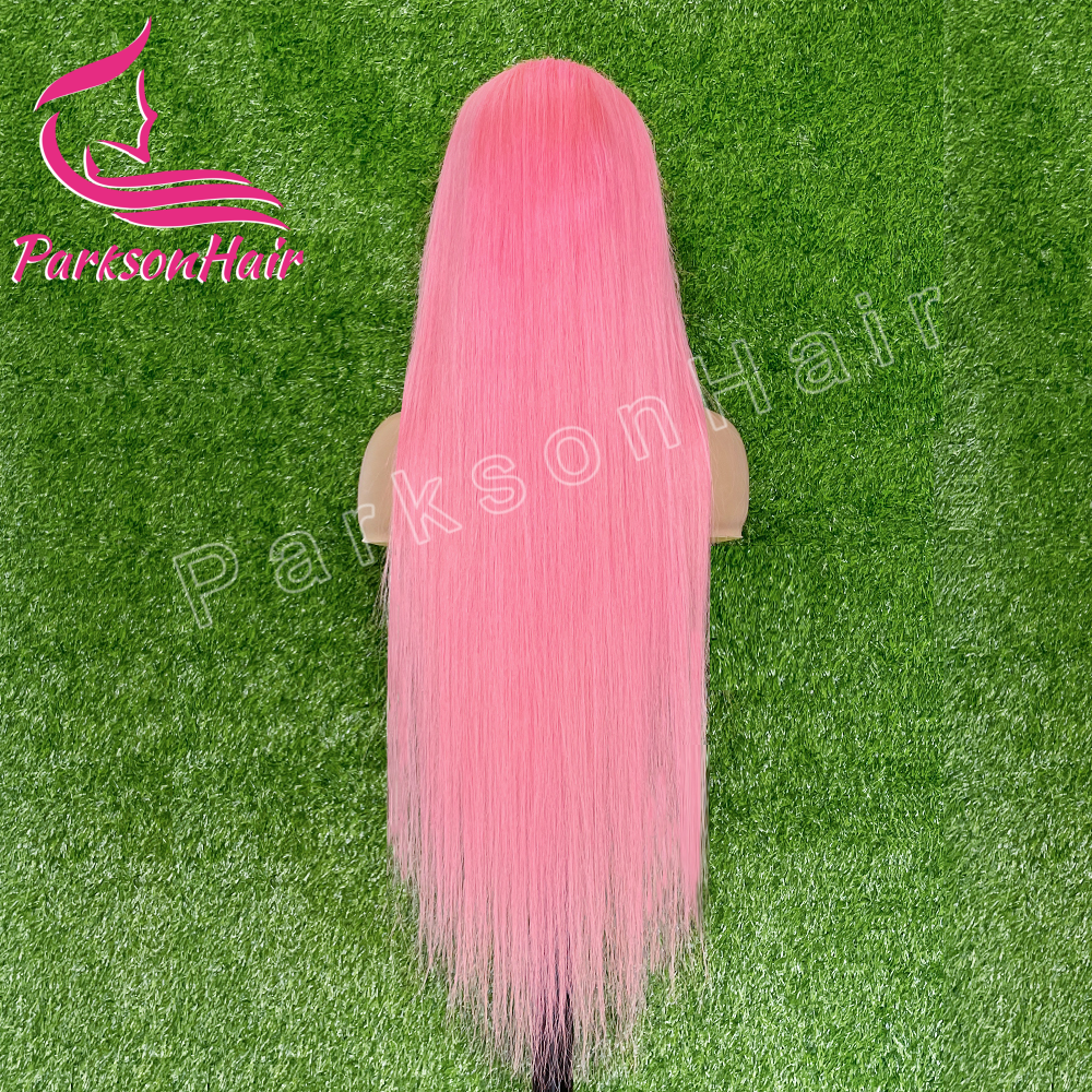 ParksoHair Light Pink Straight Human Hair Wigs Transparent 13x4 Lace Front Wigs 150% Density Pre-Plucking For Women